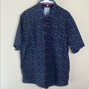 Navy Blue Floral Casual Button Down Shirt